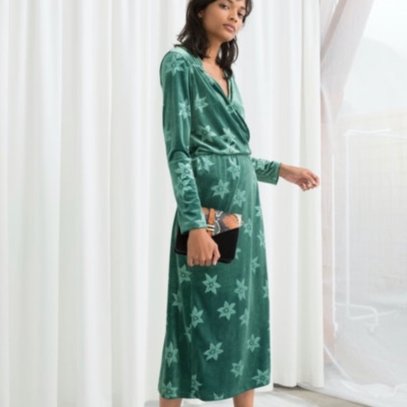 & Other Stories Dresses & Skirts - & other stories velour green midi wrap dress